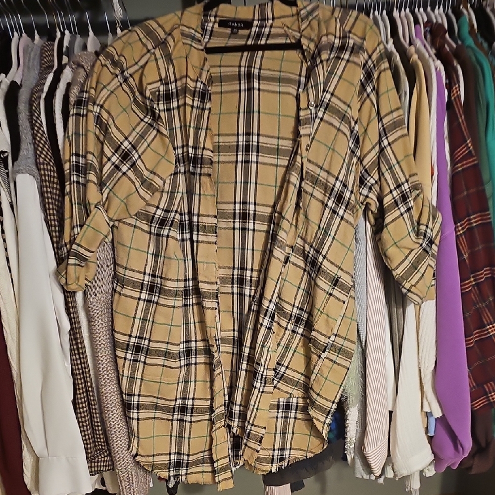 Beige and Green And Black Plaid Casual Shirt